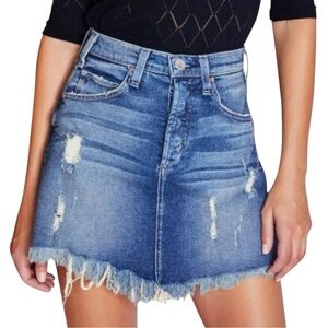 McGuire Izabel High Rise Denim Mini Skirt Distressed Frayed Hem Size 26